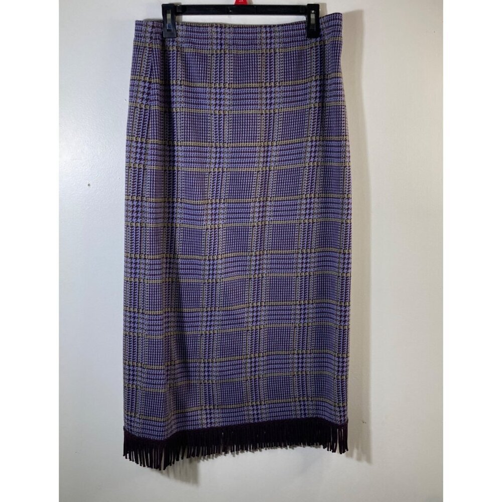 Womens‎ Lennie Nina Leonard Houndstooth Midi Skirt Fringe L Purple Blue